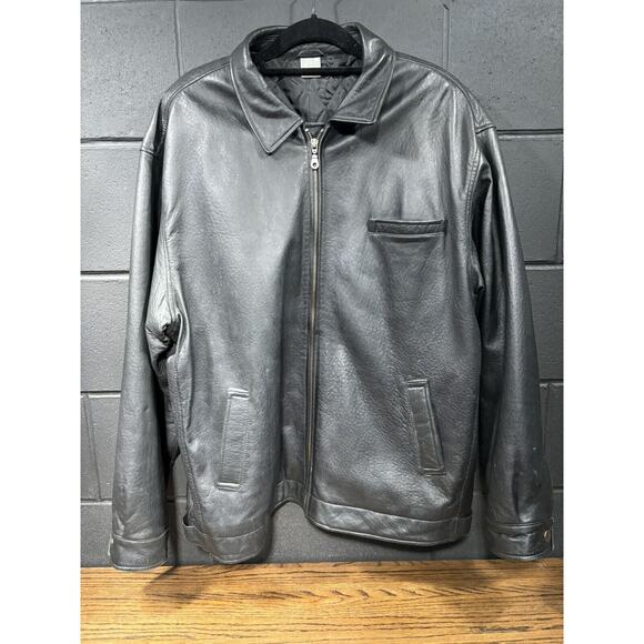 Men’s Genuine Leather Jacket Full Zip Black Pebbled Leather Size Large - Picture 1 of 12